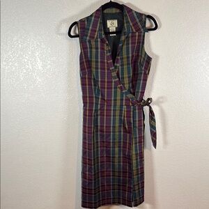 ICE Plaid Silk Collared True Wrap Dress Size 6